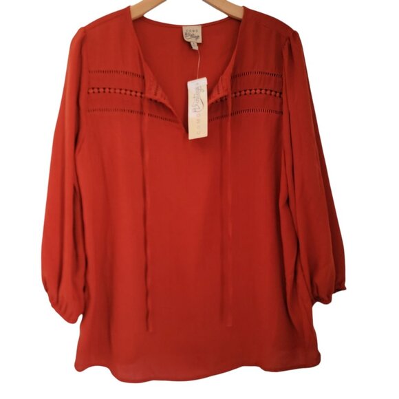 Como Vintage Top Women's Woven Gauze Boho Peasant Red Shirt Sz M‎ NWT - Picture 1 of 9